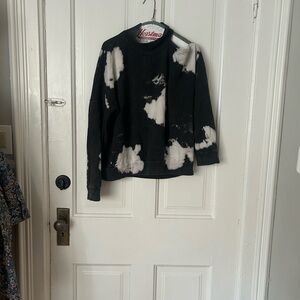 LAmade Black and White Bleach Dyed Cold Shoulder Sweatshirt